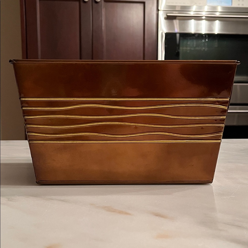 Vtg Hued Metal Copper Gold Color Bin Harry & David Gift Container Organizer Box